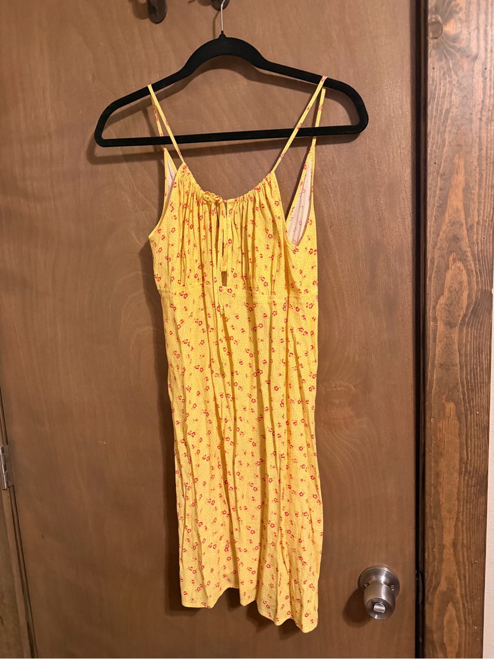 Sunshine Yellow Floral Midi Dress with Spaghetti Straps